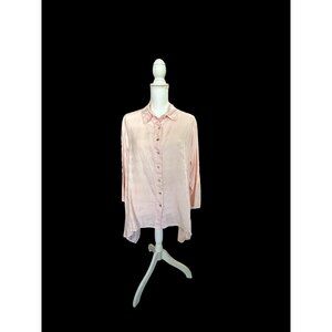Cut Loose Medium Light Pink Long Sleeve Button Up Tunic Long Sides Asymmetrical